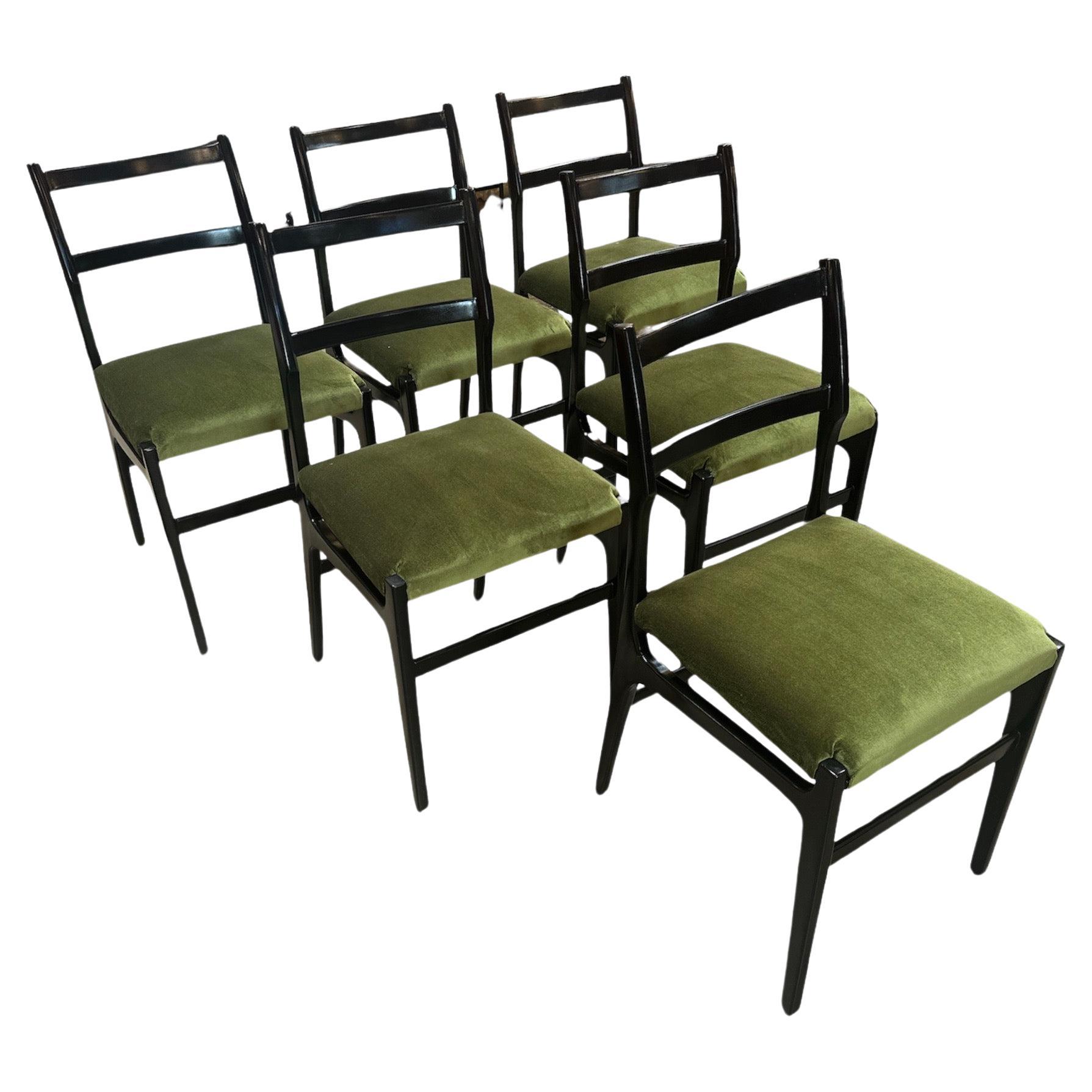 Pair of 6 Rare Gio Ponti "Leggera" Dining Chairs 1950s For Sale