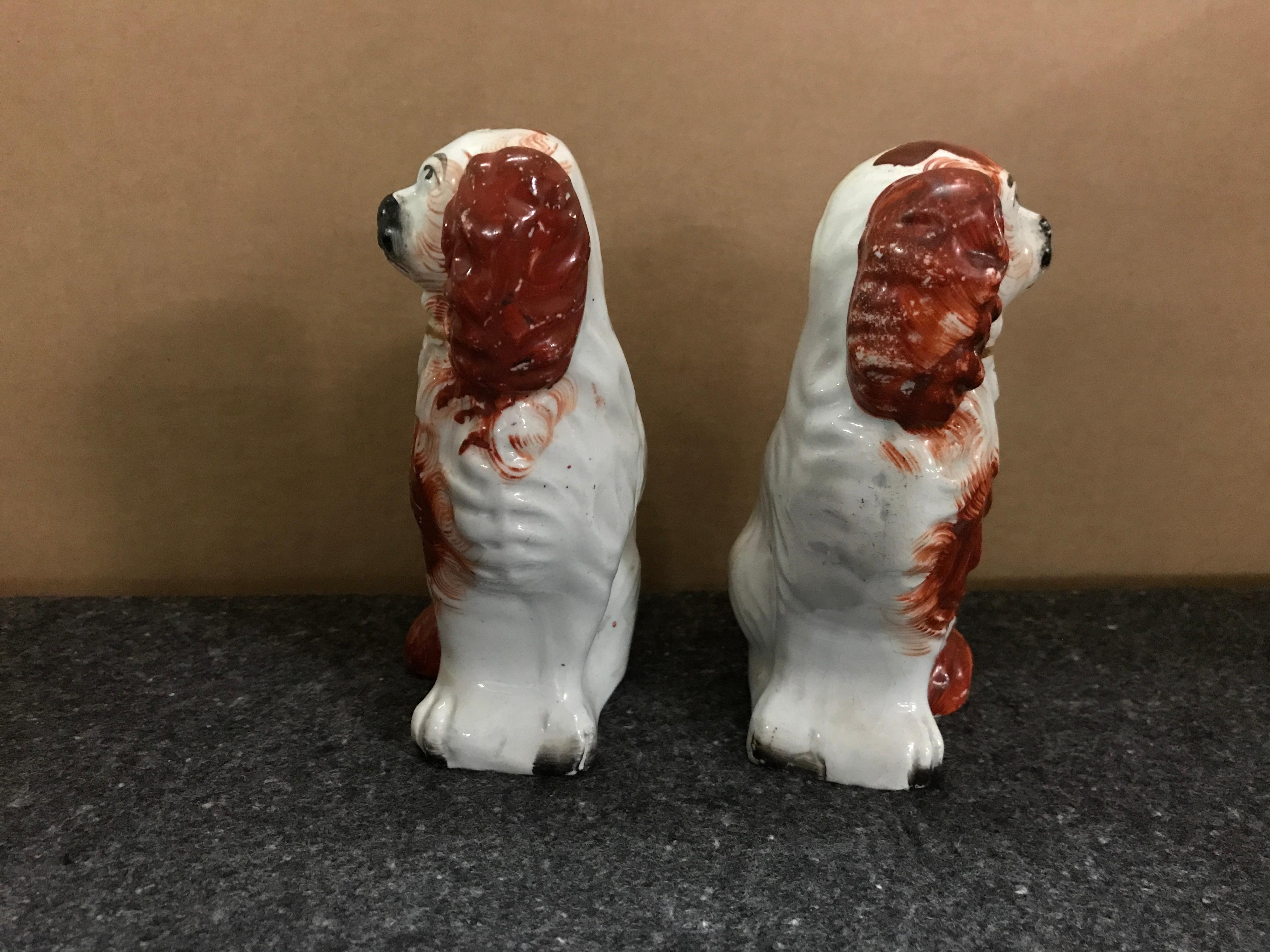 High Victorian Pair of #6 Staffordshire England Red Seated Spaniel Dogs