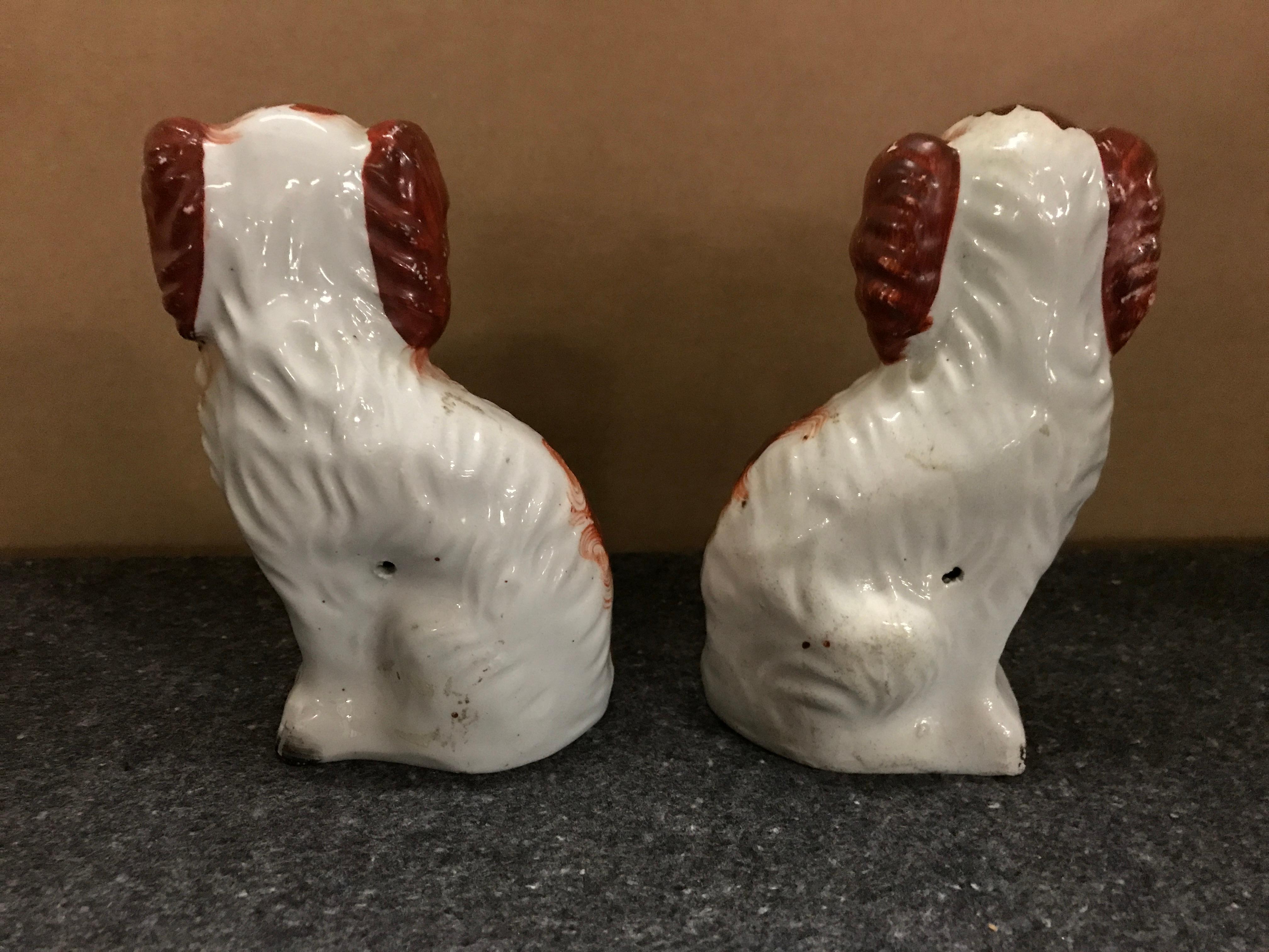 English Pair of #6 Staffordshire England Red Seated Spaniel Dogs