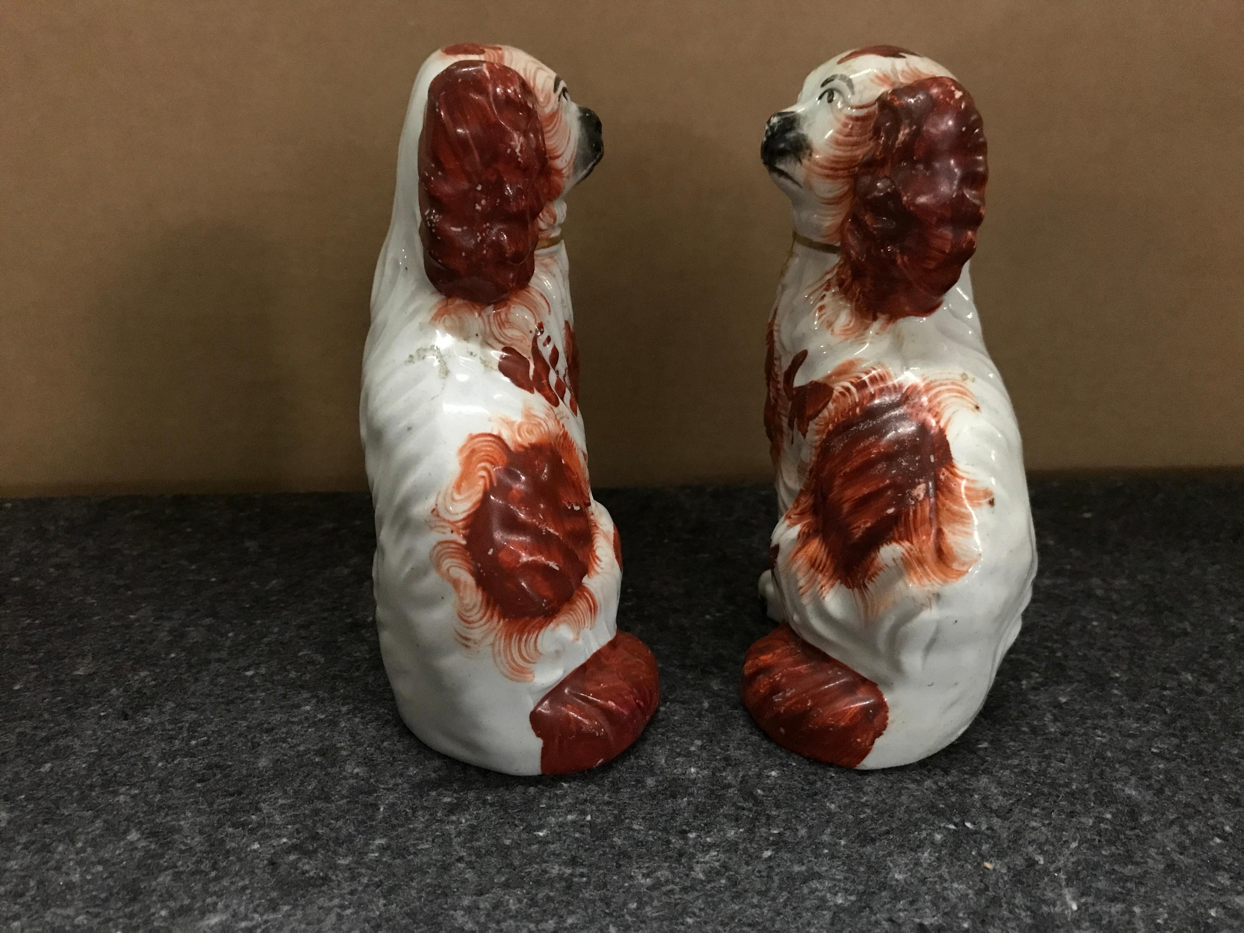 Hand-Painted Pair of #6 Staffordshire England Red Seated Spaniel Dogs