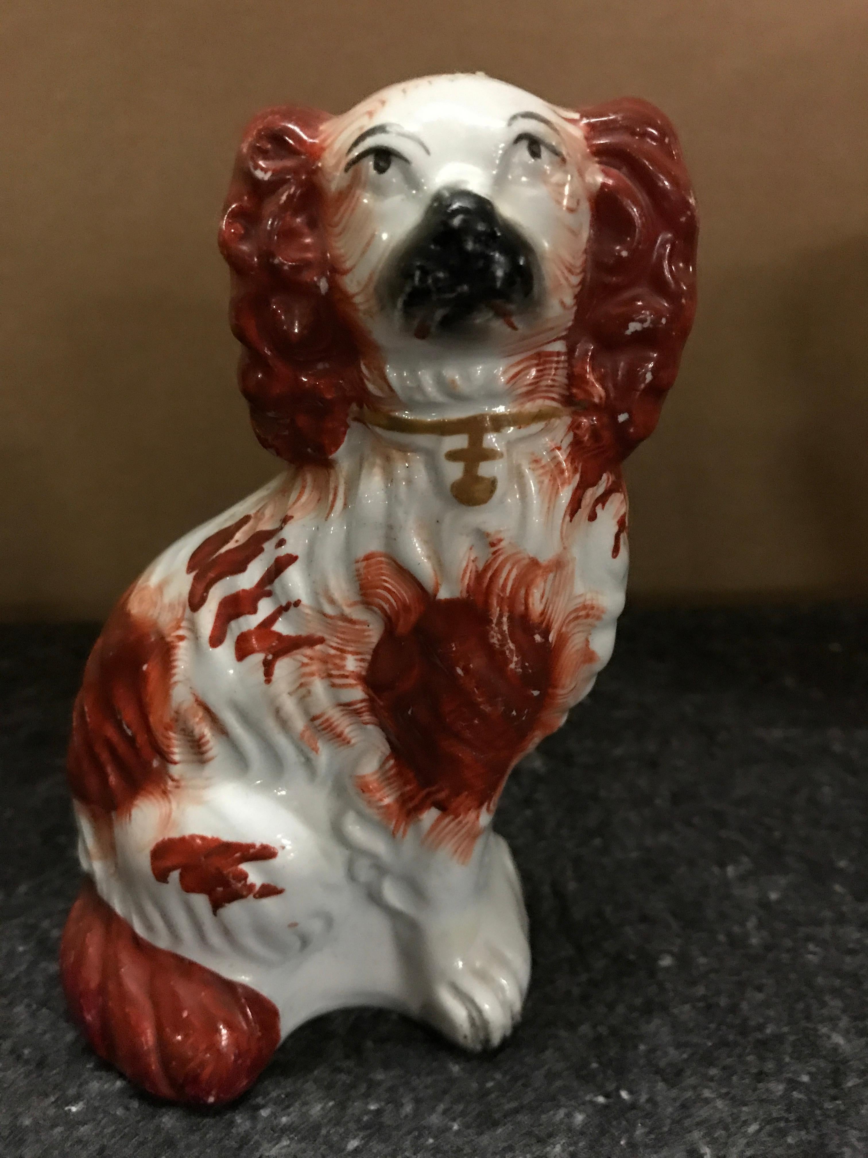 19th Century Pair of #6 Staffordshire England Red Seated Spaniel Dogs