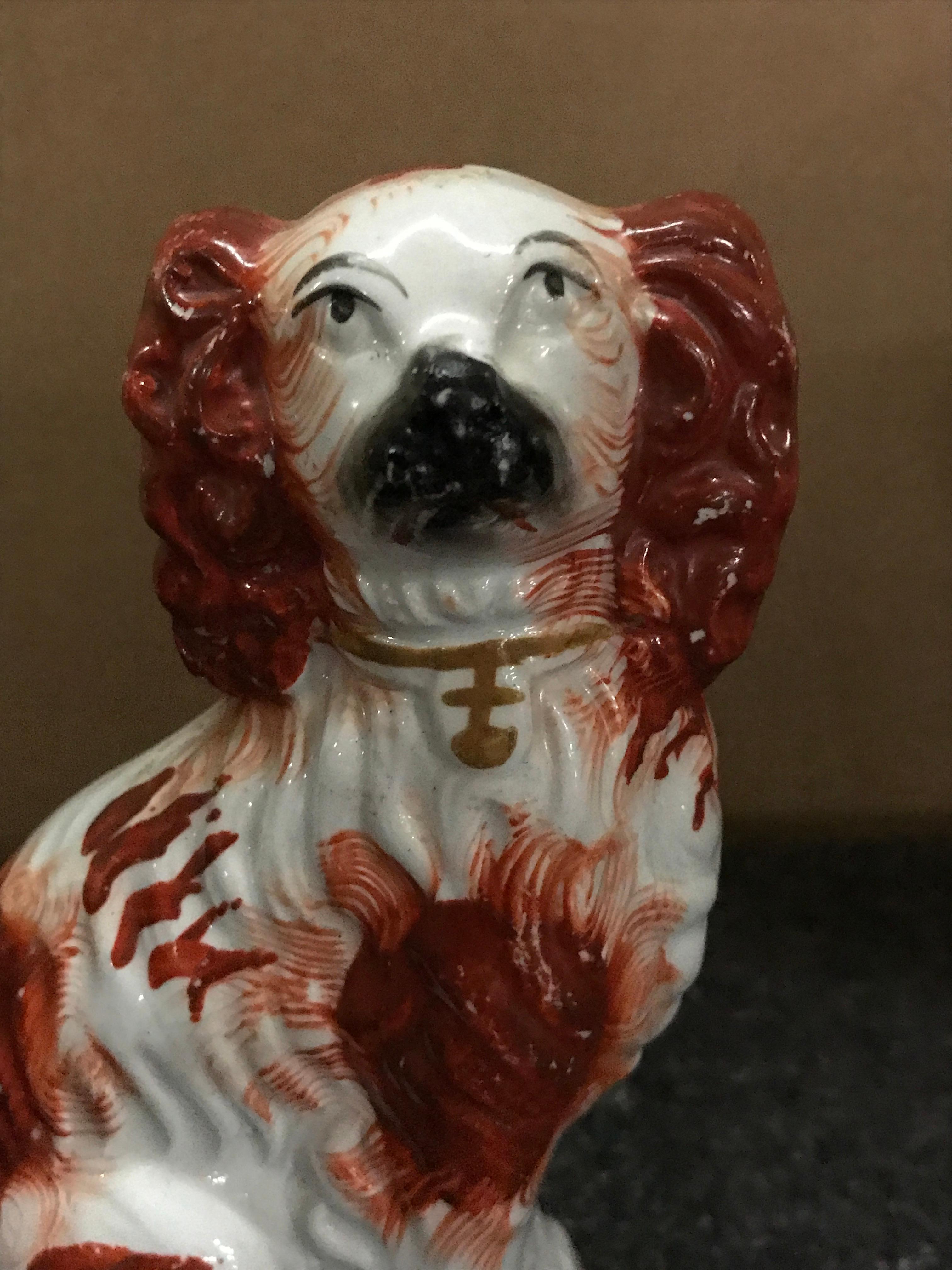 Pottery Pair of #6 Staffordshire England Red Seated Spaniel Dogs