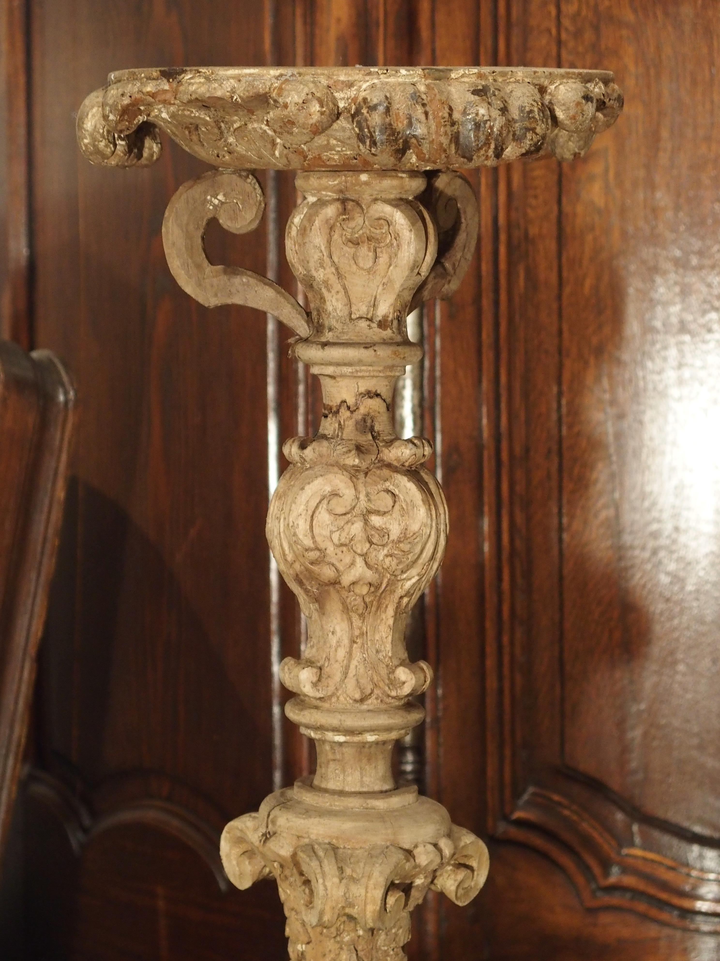Pair of 17th Century Light Walnut Wood Candlesticks from France 10