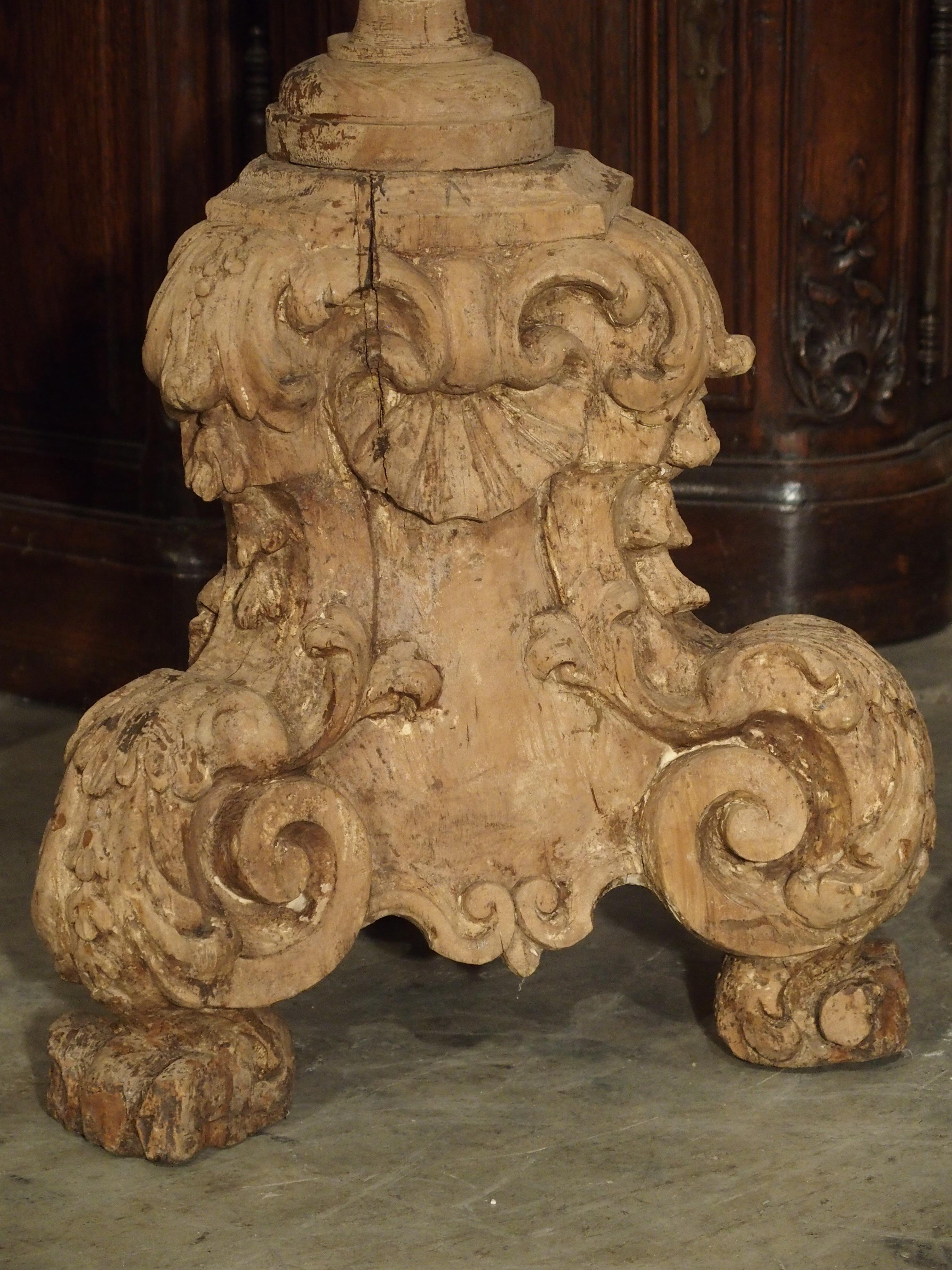 Pair of 17th Century Light Walnut Wood Candlesticks from France 12