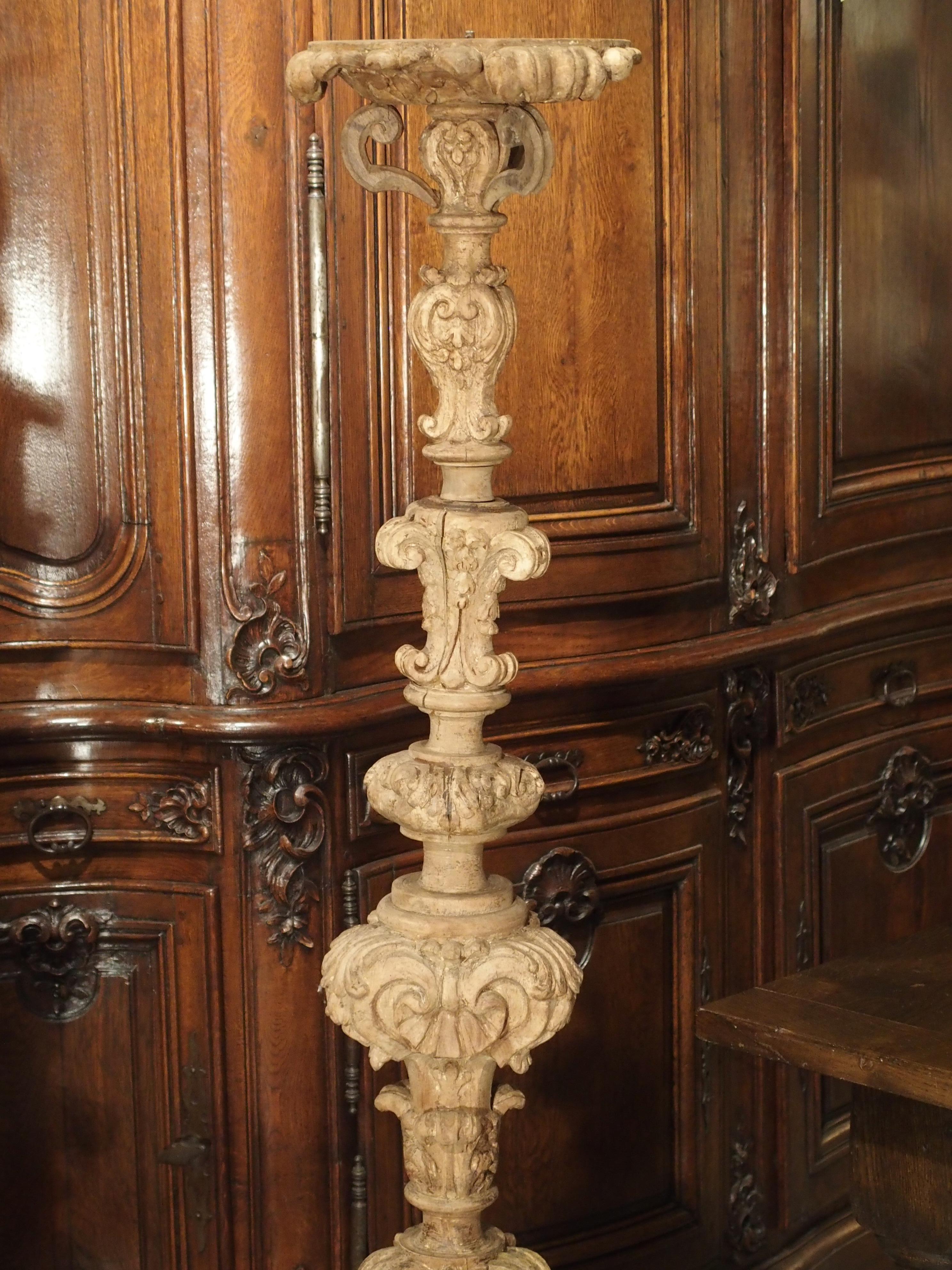 18th Century and Earlier Pair of 17th Century Light Walnut Wood Candlesticks from France