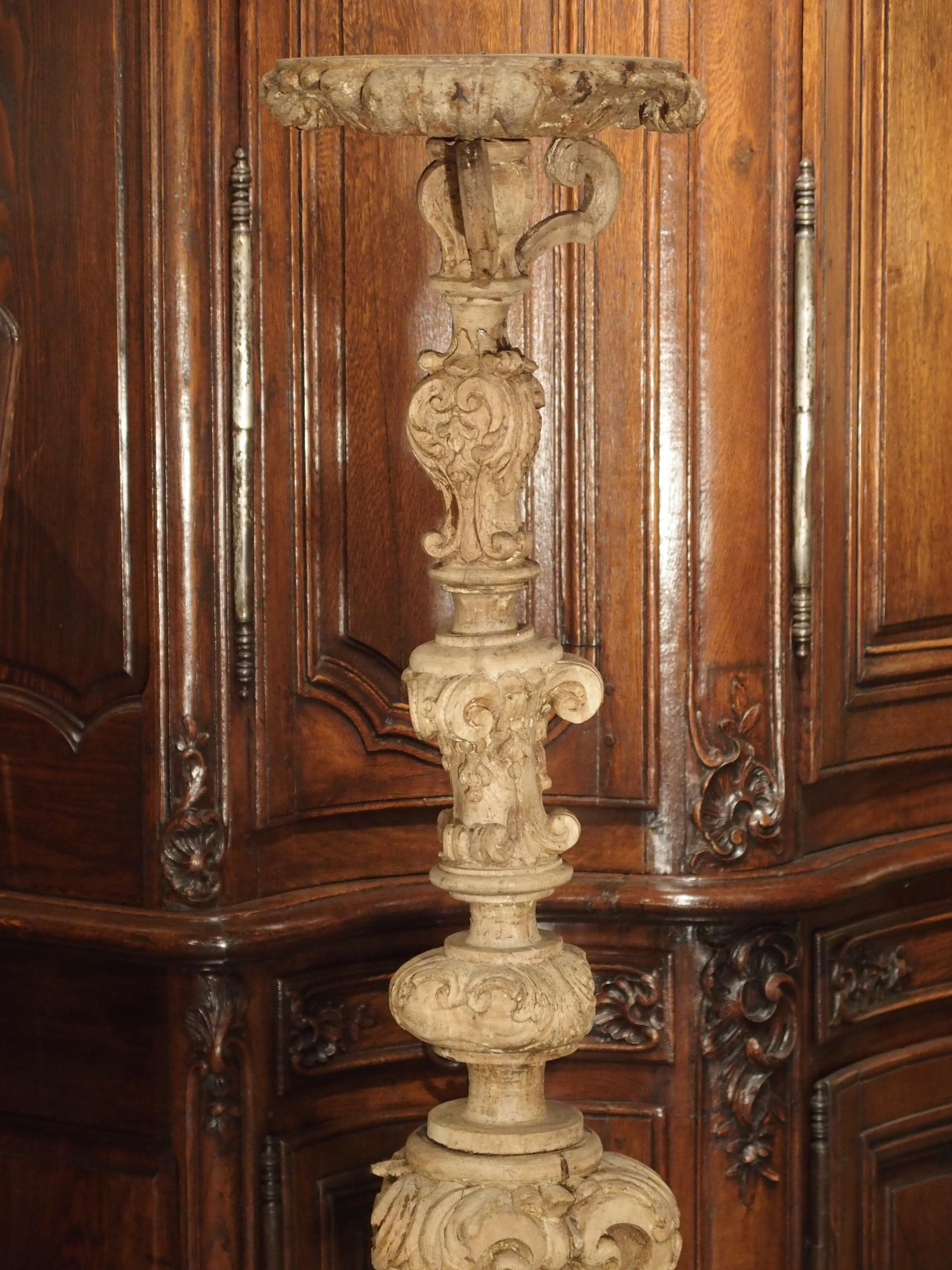 Pair of 17th Century Light Walnut Wood Candlesticks from France 1