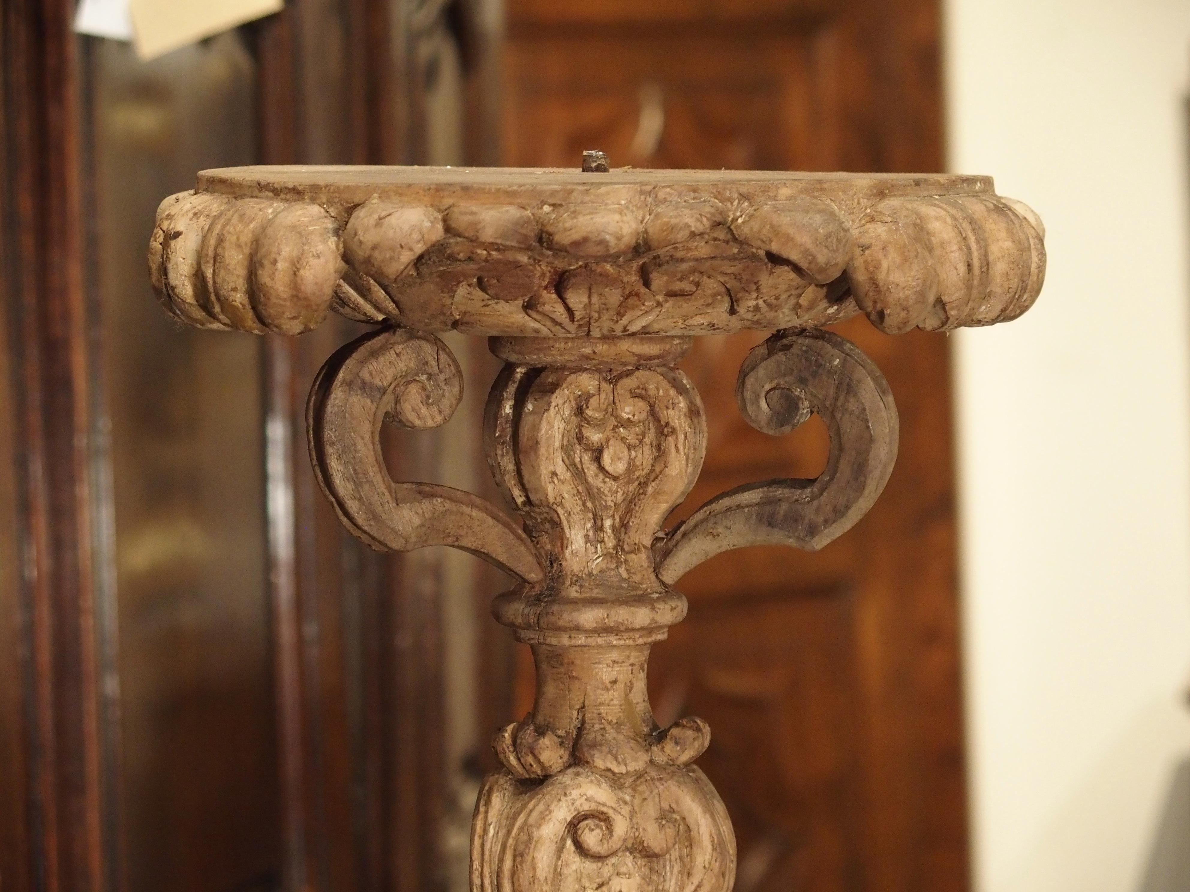 Pair of 17th Century Light Walnut Wood Candlesticks from France 2