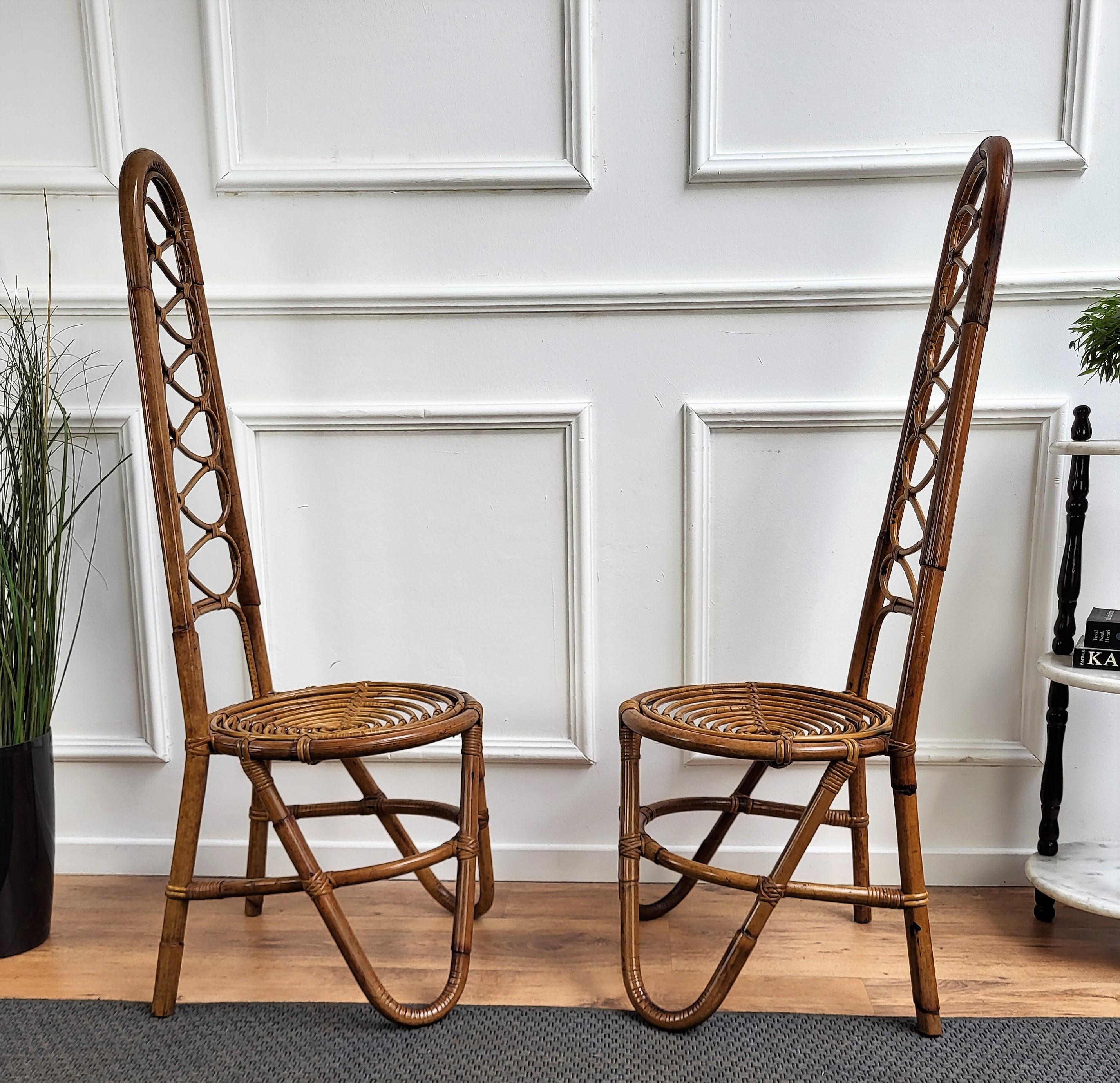 French Provincial Pair of 60s Bent Bamboo Rattan Wicker Dirk Van Sliedrecht Side Lounge Chairs