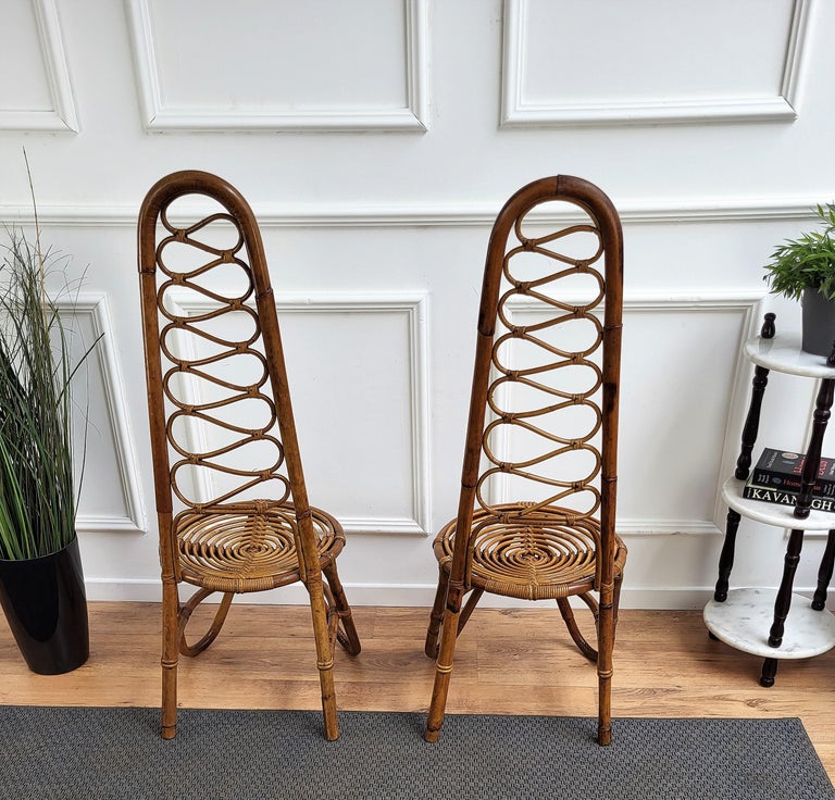 Italian Pair of 60s Bent Bamboo Rattan Wicker Dirk Van Sliedrecht Side Lounge Chairs For Sale