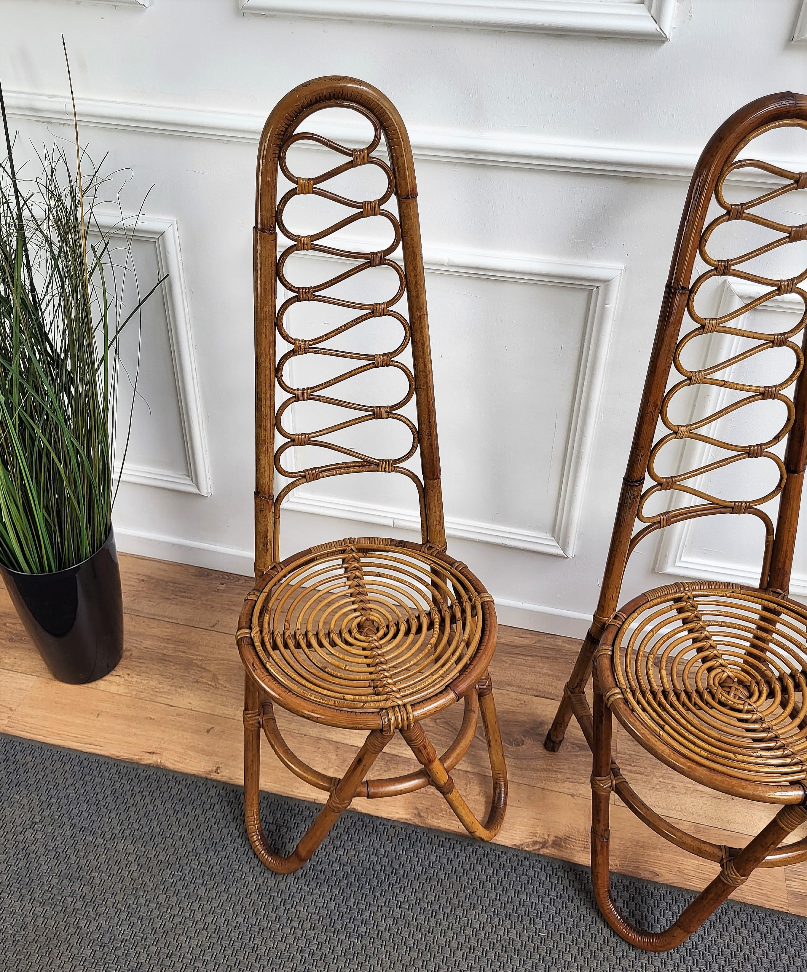 20th Century Pair of 60s Bent Bamboo Rattan Wicker Dirk Van Sliedrecht Side Lounge Chairs