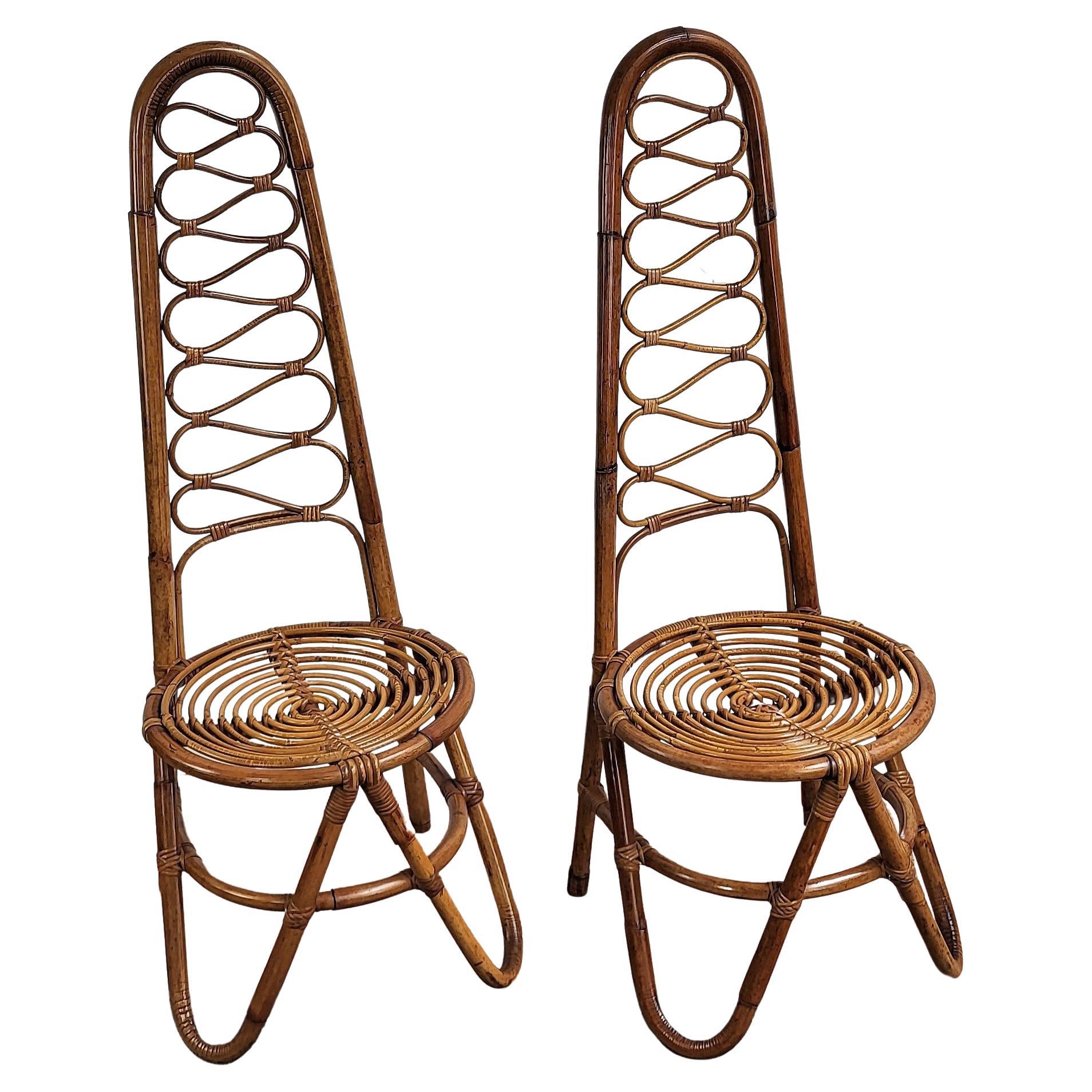 Pair of 60s Bent Bamboo Rattan Wicker Dirk Van Sliedrecht Side Lounge Chairs