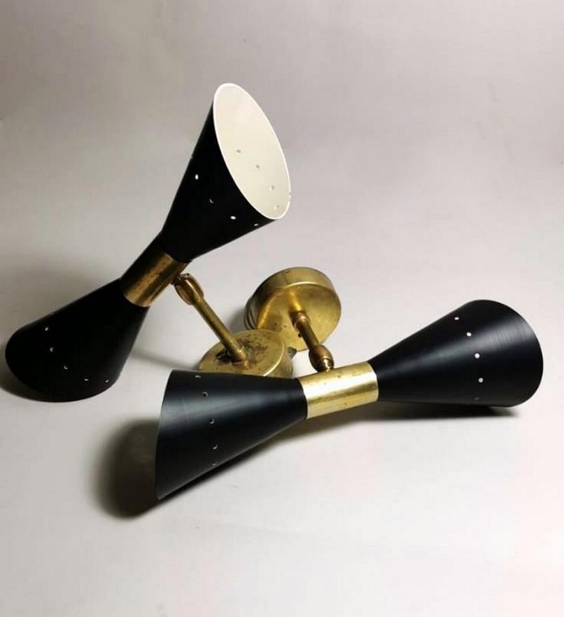 Mid-Century Modern  Stilnovo Style Diabolo Model Pair Of Brass Italian Sconces 1960