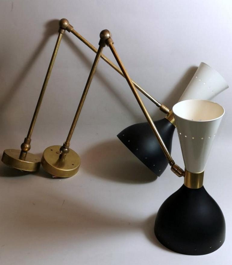 Pair Of 60's Brass Italian Sconces Style Stilnovo Diabolo Model  In Good Condition In Prato, Tuscany