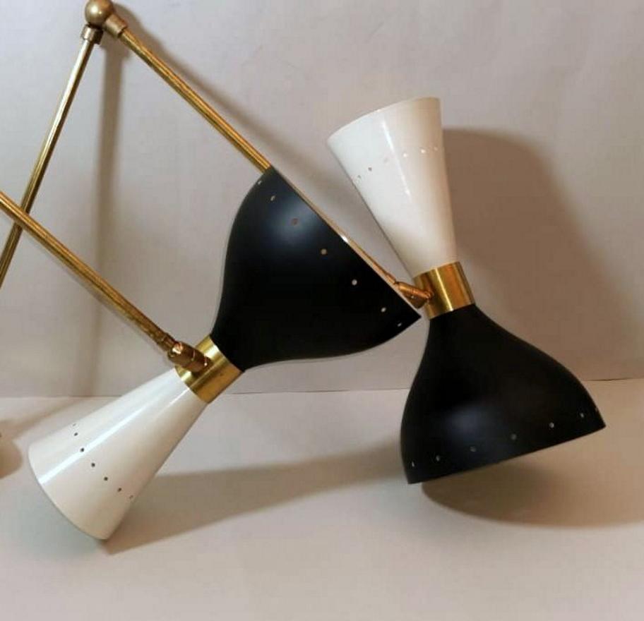 20th Century Pair Of 60's Brass Italian Sconces Style Stilnovo Diabolo Model 