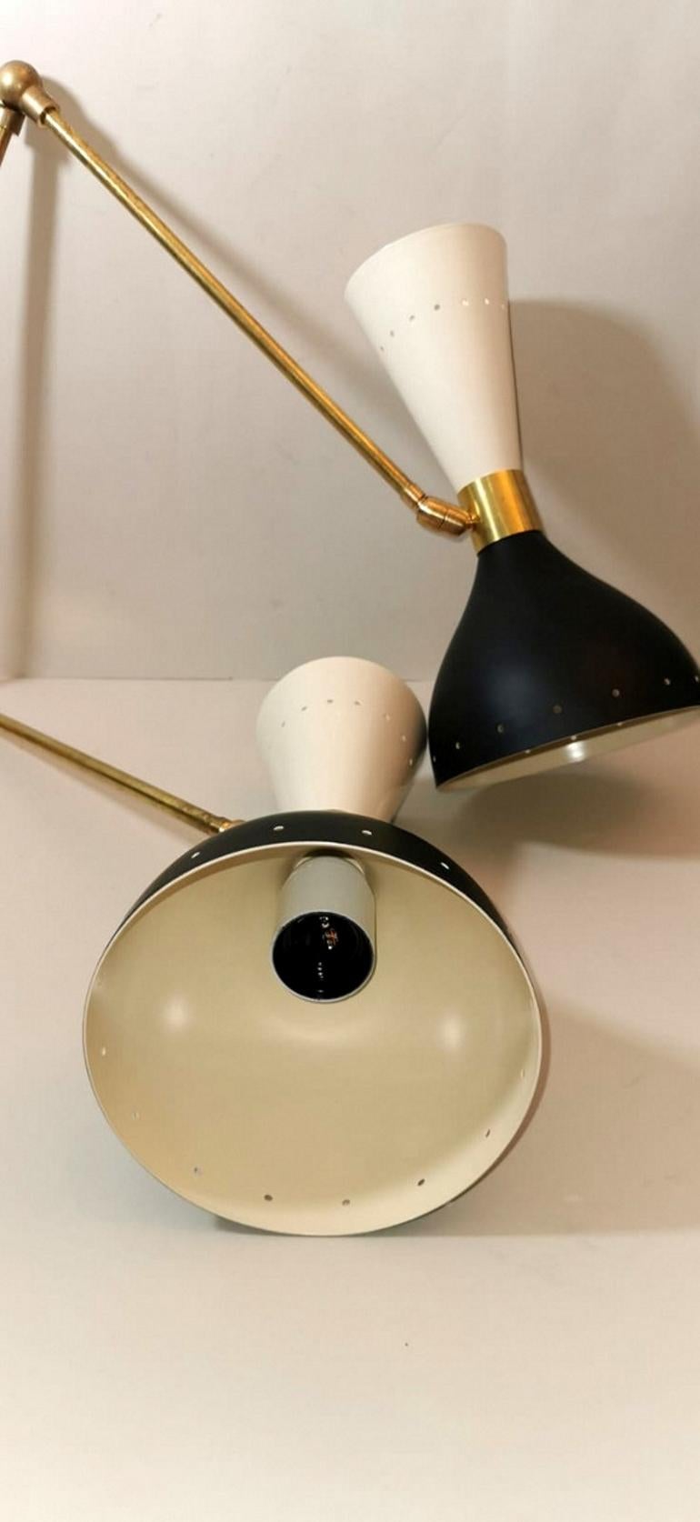 Pair Of 60's Brass Italian Sconces Style Stilnovo Diabolo Model  1