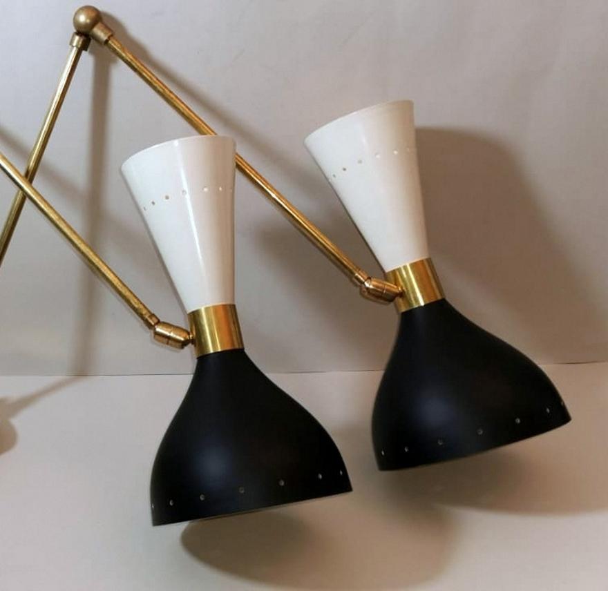 Pair Of 60's Brass Italian Sconces Style Stilnovo Diabolo Model  2