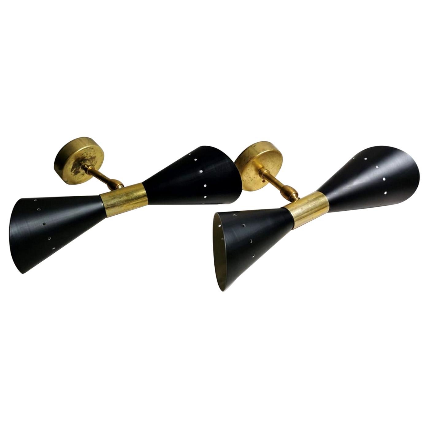  Stilnovo Style Diabolo Model Pair Of Brass Italian Sconces 1960