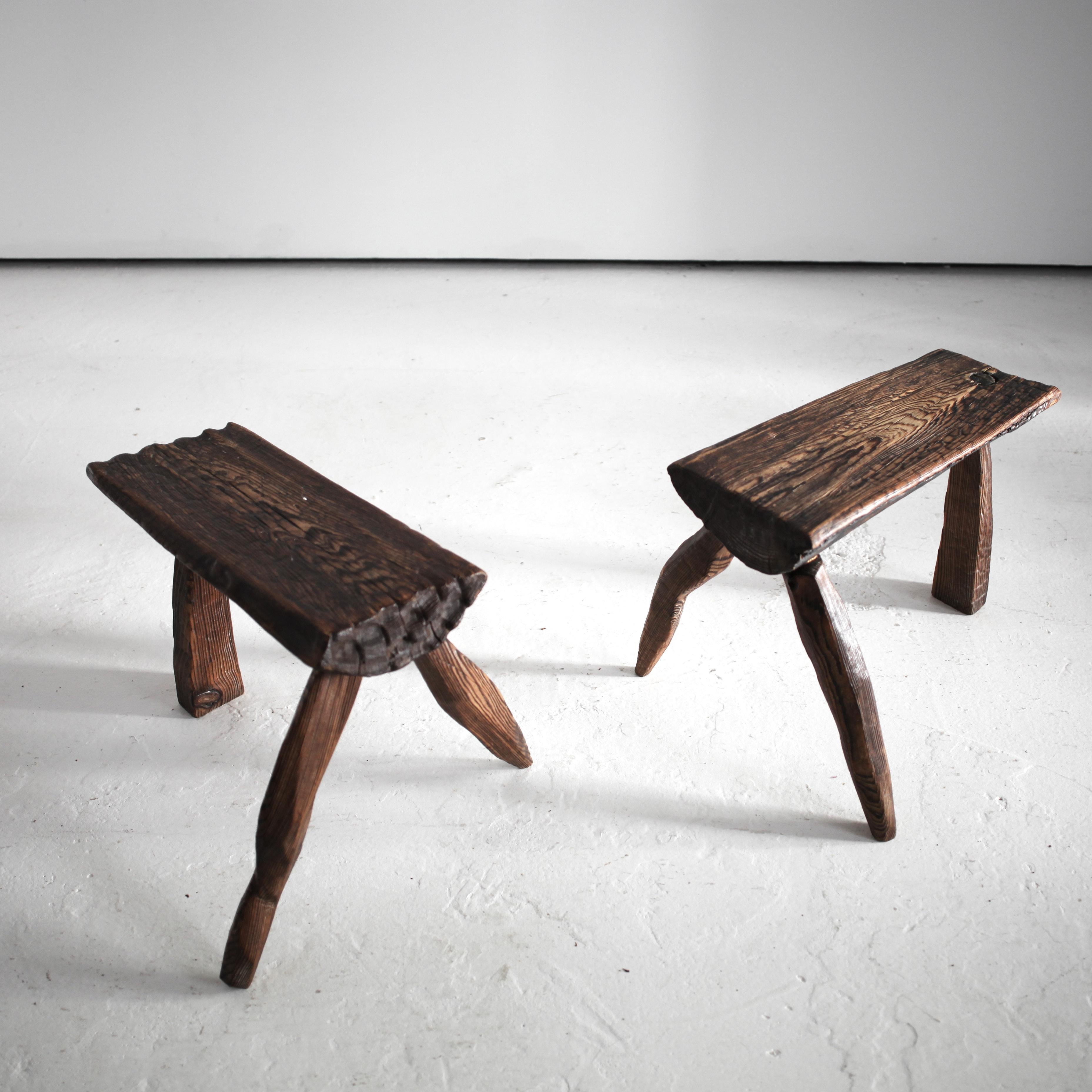 Mid-20th Century Pair Of 60S Brutalist Artist Made Polish Stools For Sale