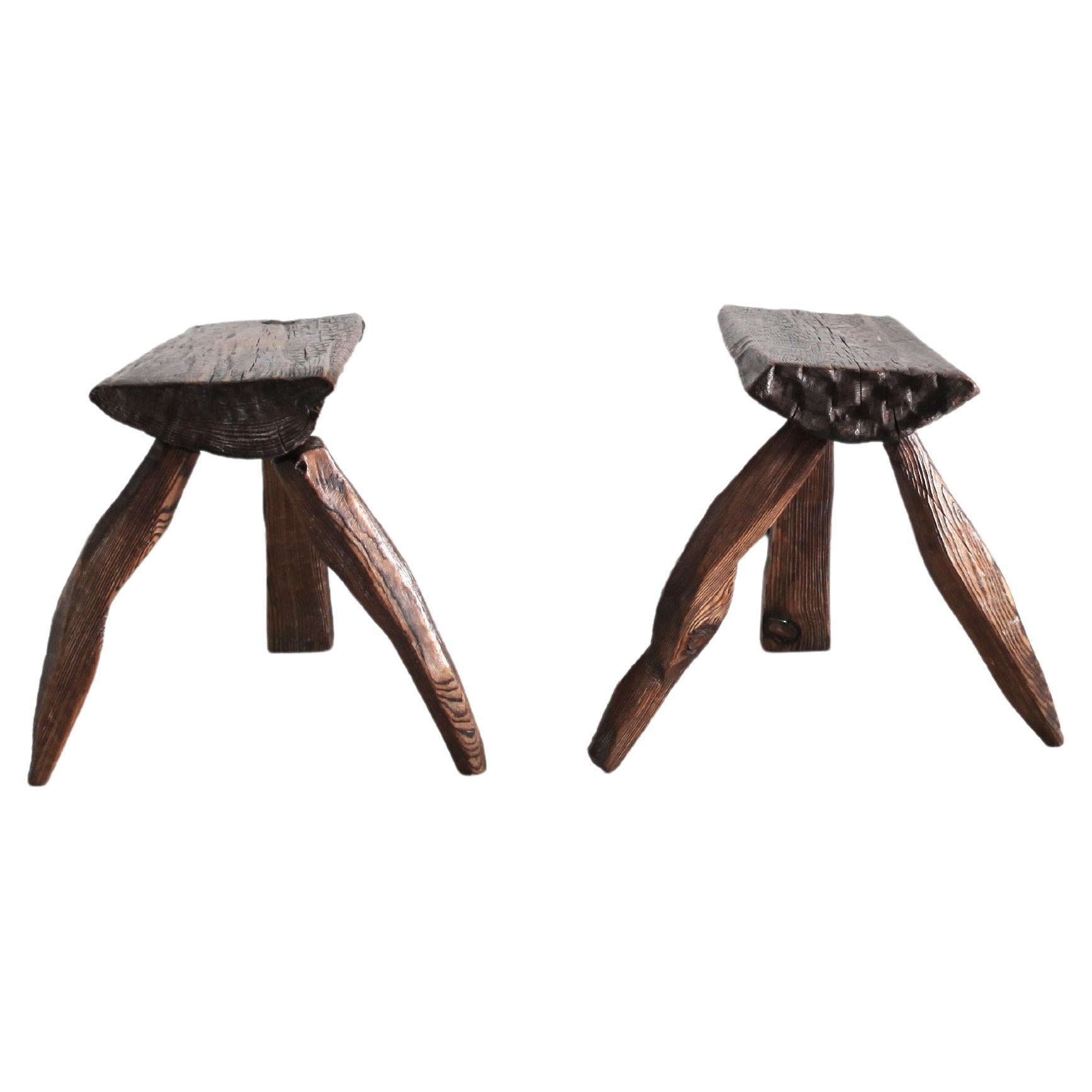 Pair Of 60S Brutalist Artist Made Polish Stools For Sale