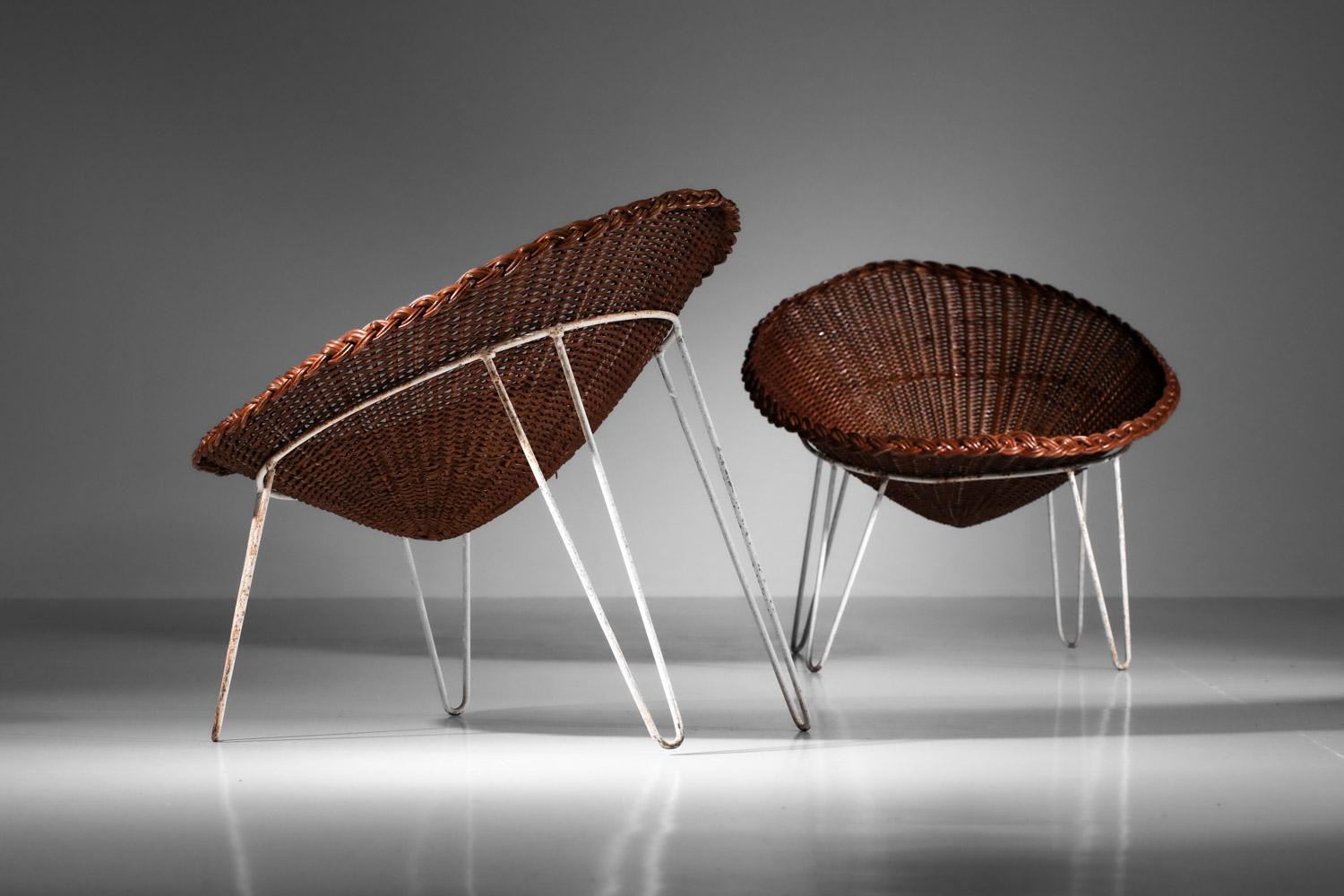 Paire de fauteuils français des années 60 en rotin et osier design I442 en vente 7
