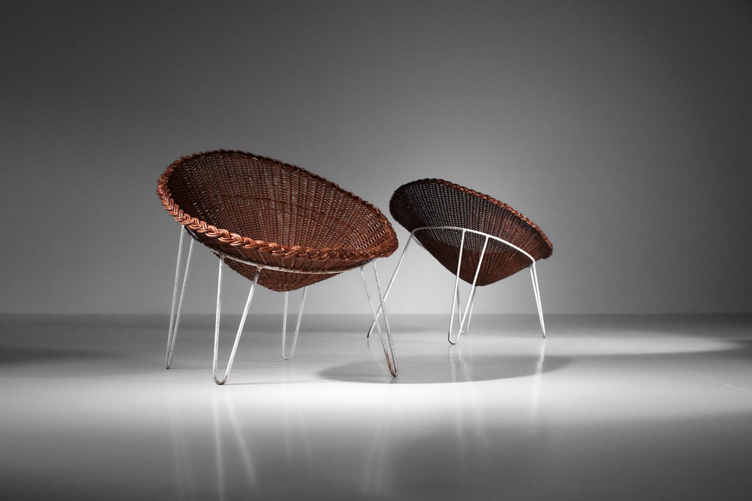 Paire de fauteuils français des années 60 en rotin et osier design I442 en vente 10