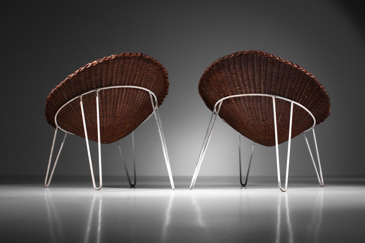 Mid-Century Modern Paire de fauteuils français des années 60 en rotin et osier design I442 en vente