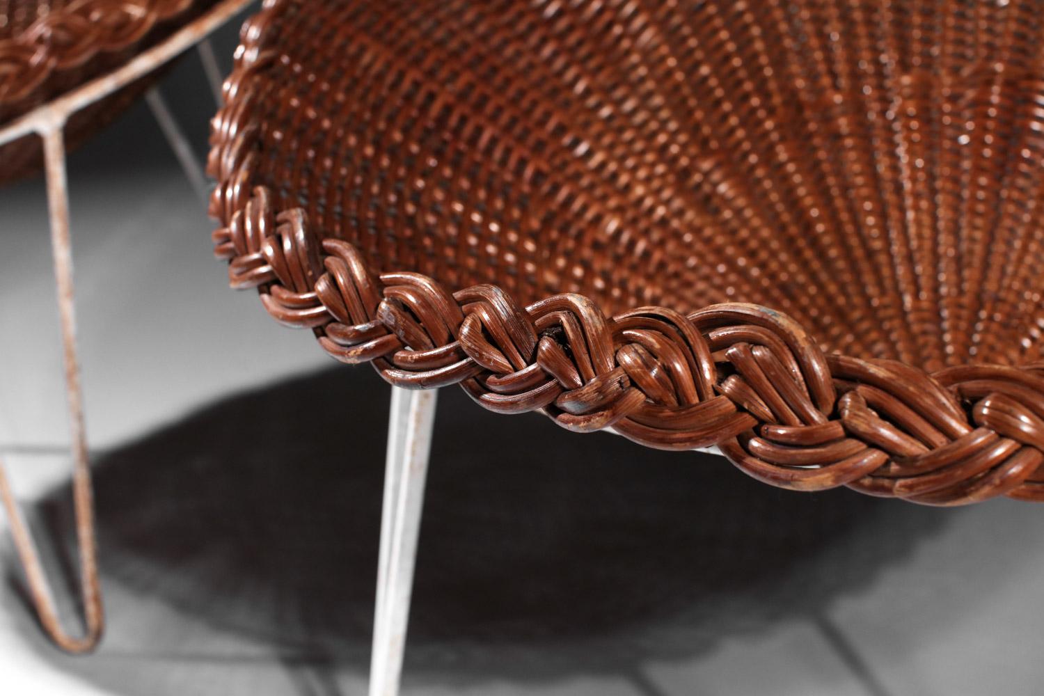 Français Paire de fauteuils français des années 60 en rotin et osier design I442 en vente