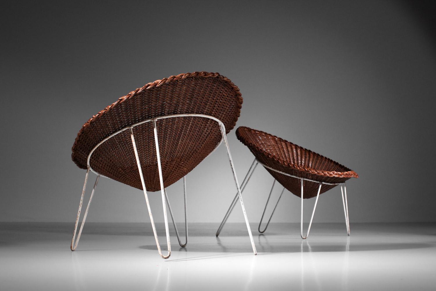 Paire de fauteuils français des années 60 en rotin et osier design I442 en vente 1
