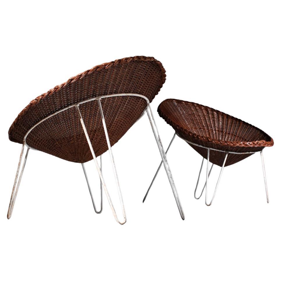 Pair of 60s French rattan wicker armchairs design I442