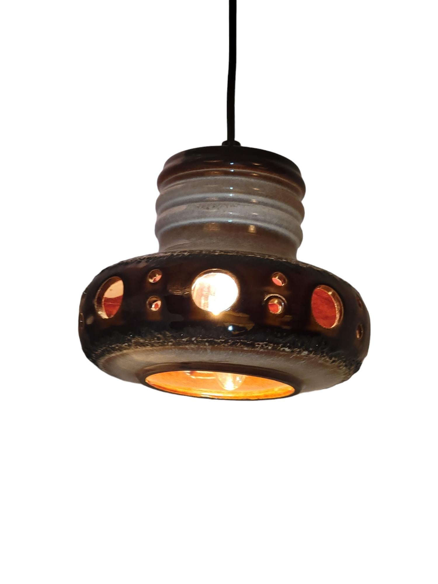 Mid-Century Modern Pair of 60s German Pottery Pendant lamps For Sale