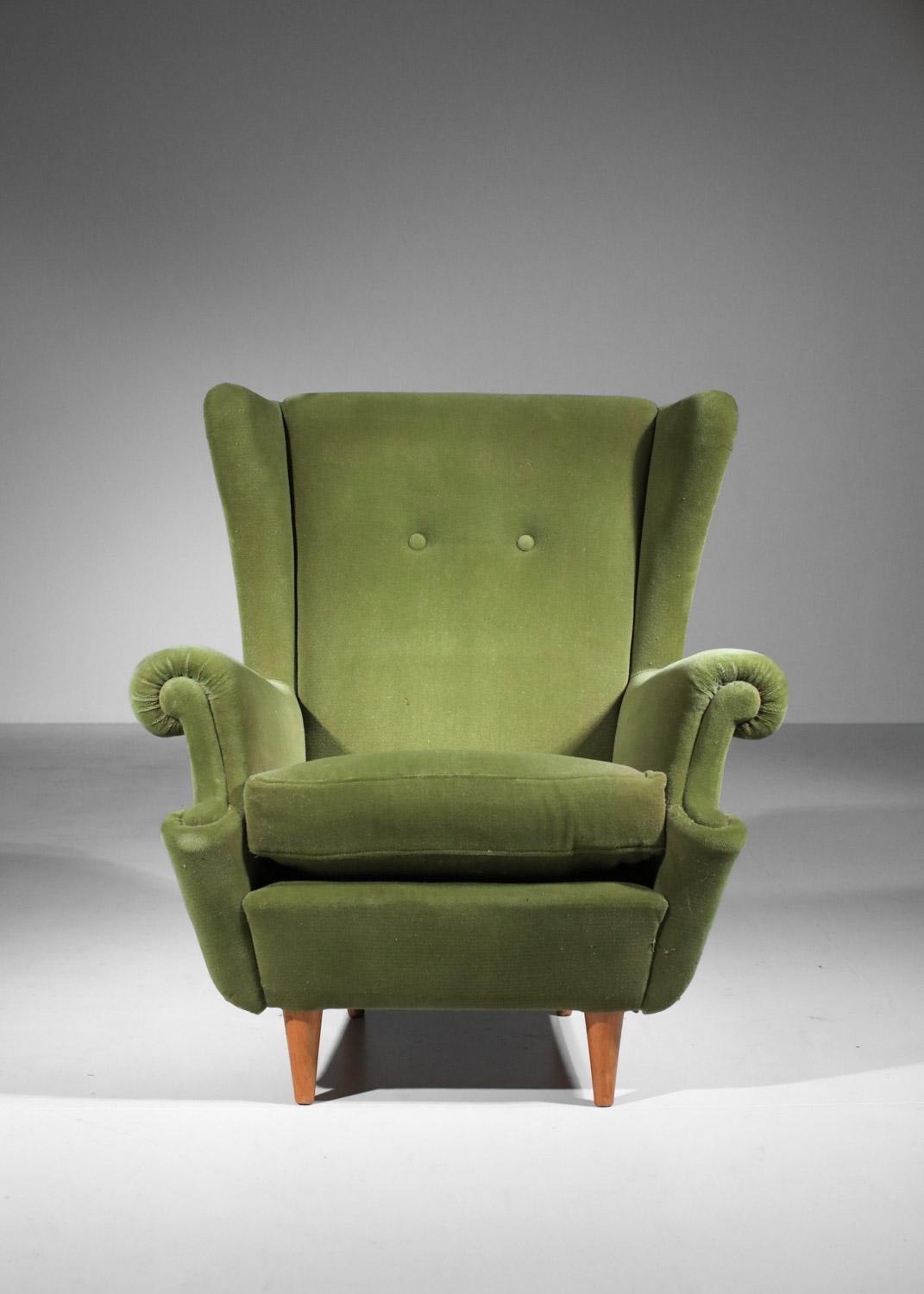 Pareja de sillones italianos de los años 60 de estilo Gio Ponti en terciopelo en venta 3