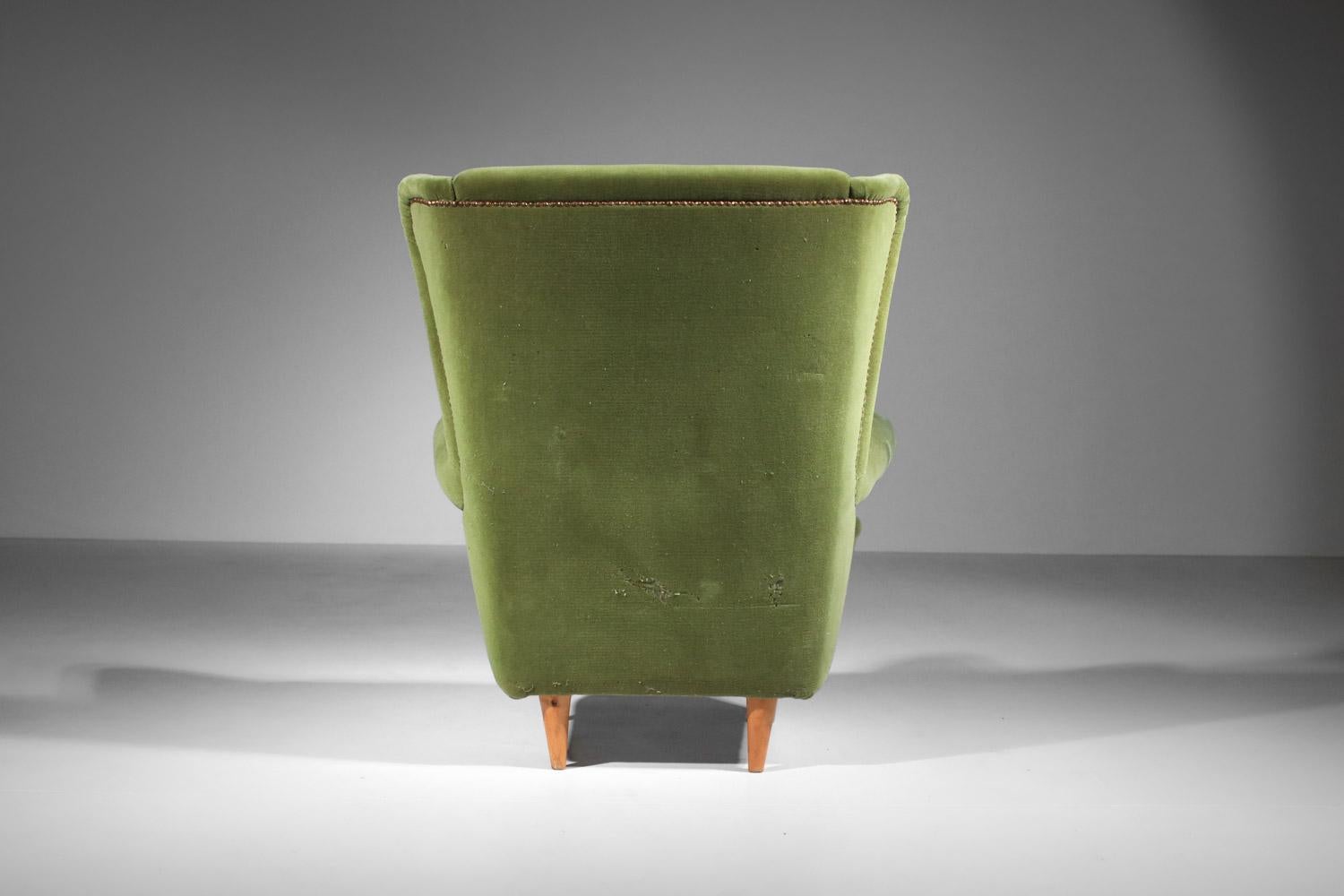 Pareja de sillones italianos de los años 60 de estilo Gio Ponti en terciopelo en venta 5