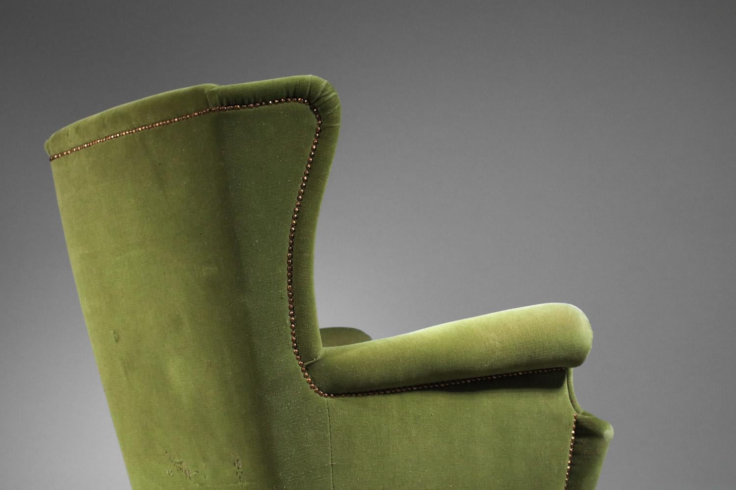 Pareja de sillones italianos de los años 60 de estilo Gio Ponti en terciopelo en venta 6