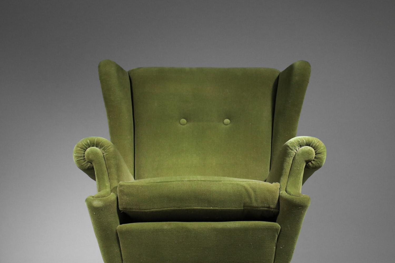 Pareja de sillones italianos de los años 60 de estilo Gio Ponti en terciopelo en venta 7