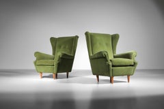 Pair of 60s italian armchairs in the style of Gio Ponti in velvet