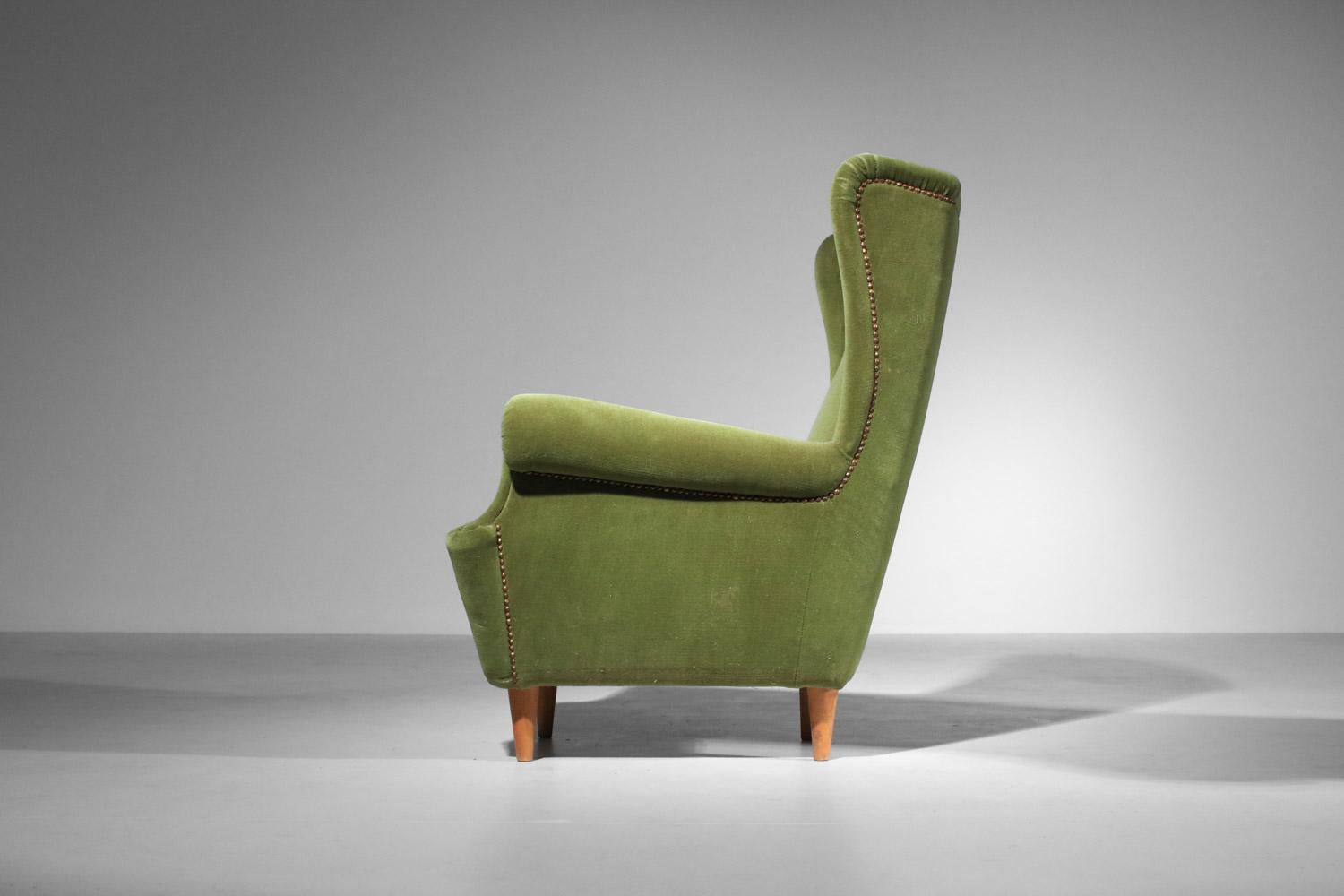 Pareja de sillones italianos de los años 60 de estilo Gio Ponti en terciopelo Italiano en venta