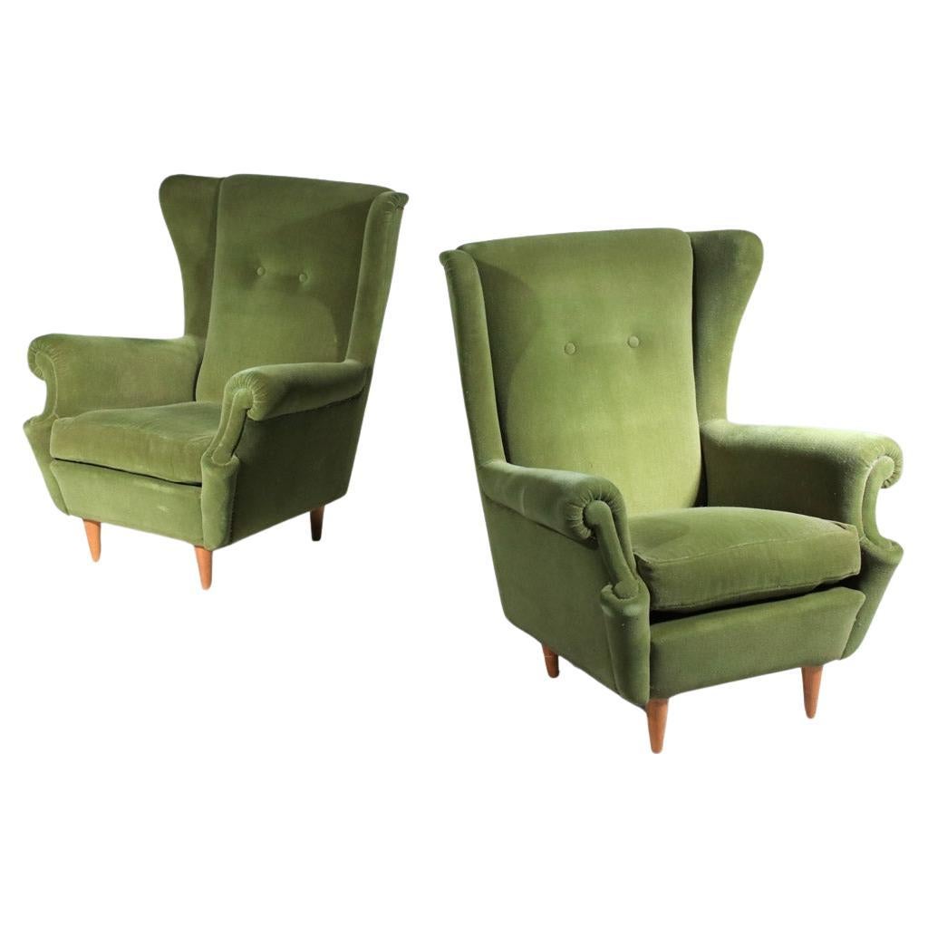 Pareja de sillones italianos de los años 60 de estilo Gio Ponti en terciopelo