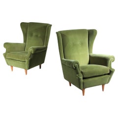 Pareja de sillones italianos de los años 60 de estilo Gio Ponti en terciopelo