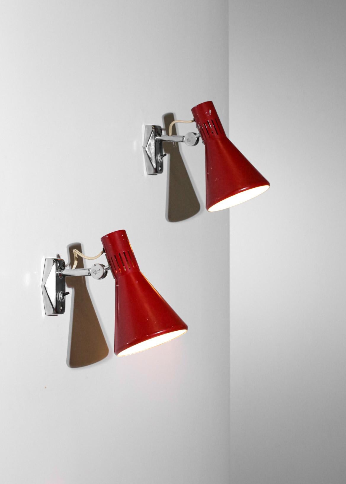 Mid-Century Modern Pair of 60's Italian Red Lacquered Sconces by Stilnovo, D414 For Sale