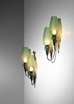 Paire d'appliques italiennes Seguso des années 60 en verre de Murano vert I178