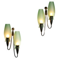 Paire d'appliques italiennes Seguso des années 60 en verre de Murano vert I178