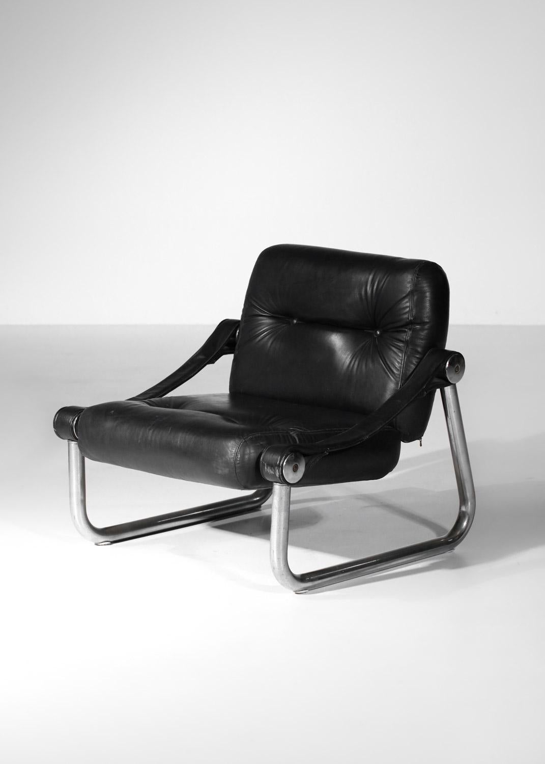Paar Sessel aus Leder und verchromtem Stahlrohr aus den 60er Jahren im Angebot 3