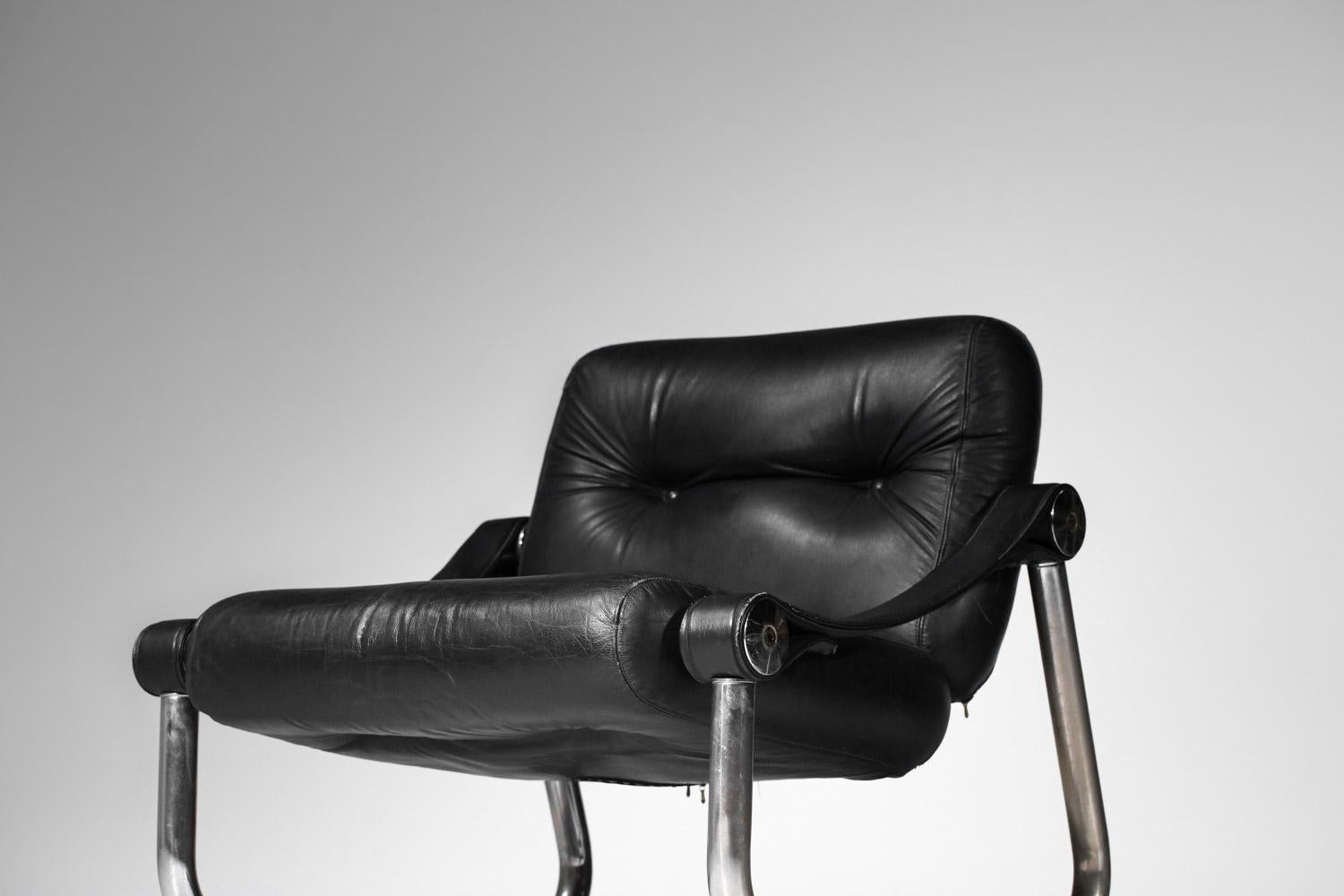 Paar Sessel aus Leder und verchromtem Stahlrohr aus den 60er Jahren im Angebot 9