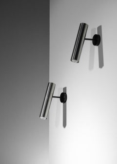 pair of 60's nickel-plated steel tube spotlights in style of Alain Richard