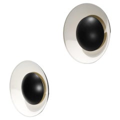 Pair of 60's Sconces Black and White Aluminium Cups Wall Lamp Stilnovo Style