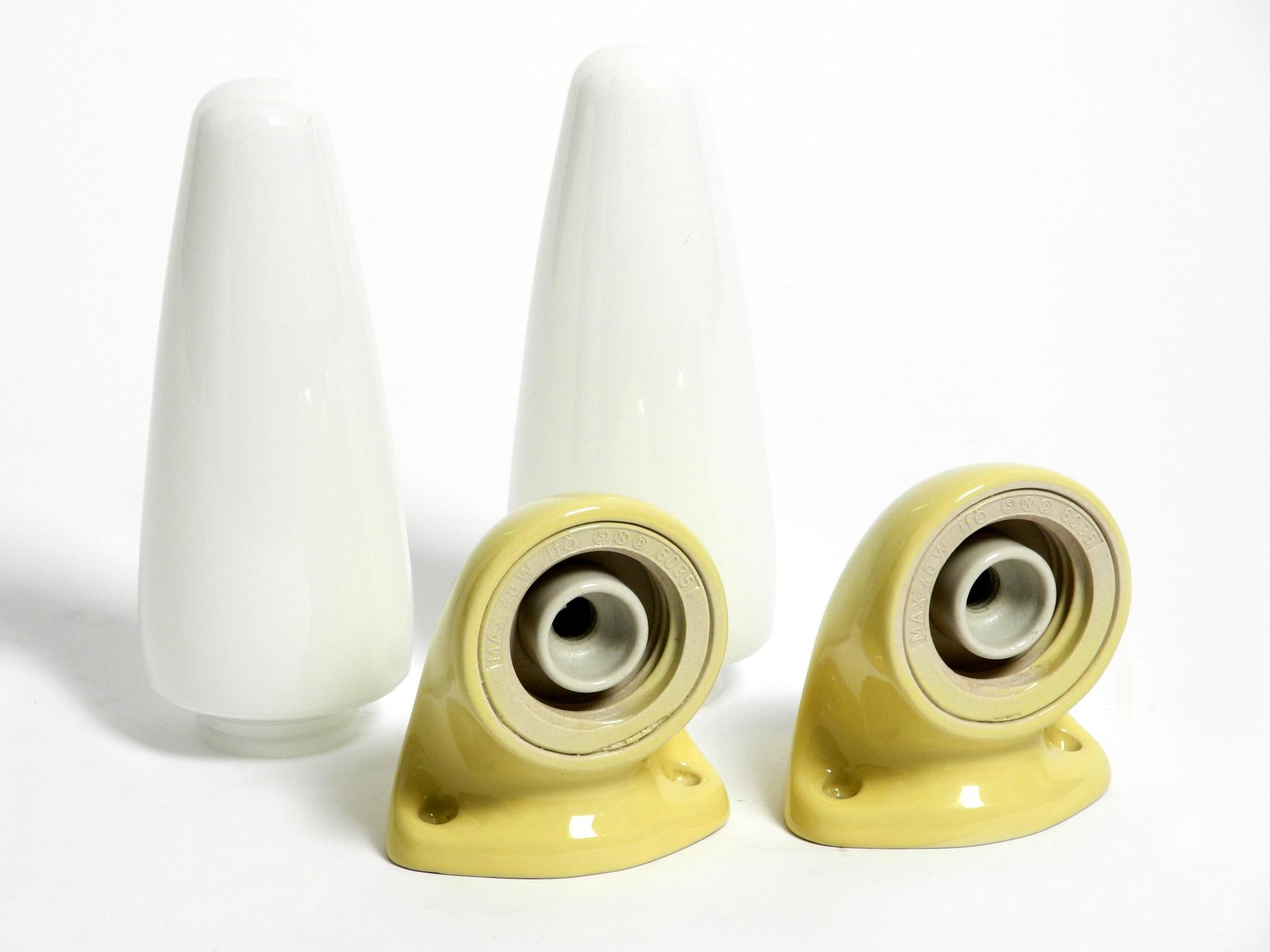 Ceramic Pair of 60s Yellow Green Glazed Porcelain Wall Lights by Sigvard Bernado for IFO