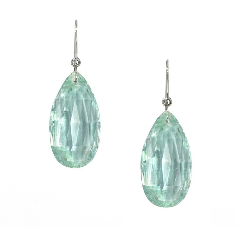 Pair of 63.56 Carat of Green Berele Briolette Drop Earrings in 18 Karat Gold For Sale