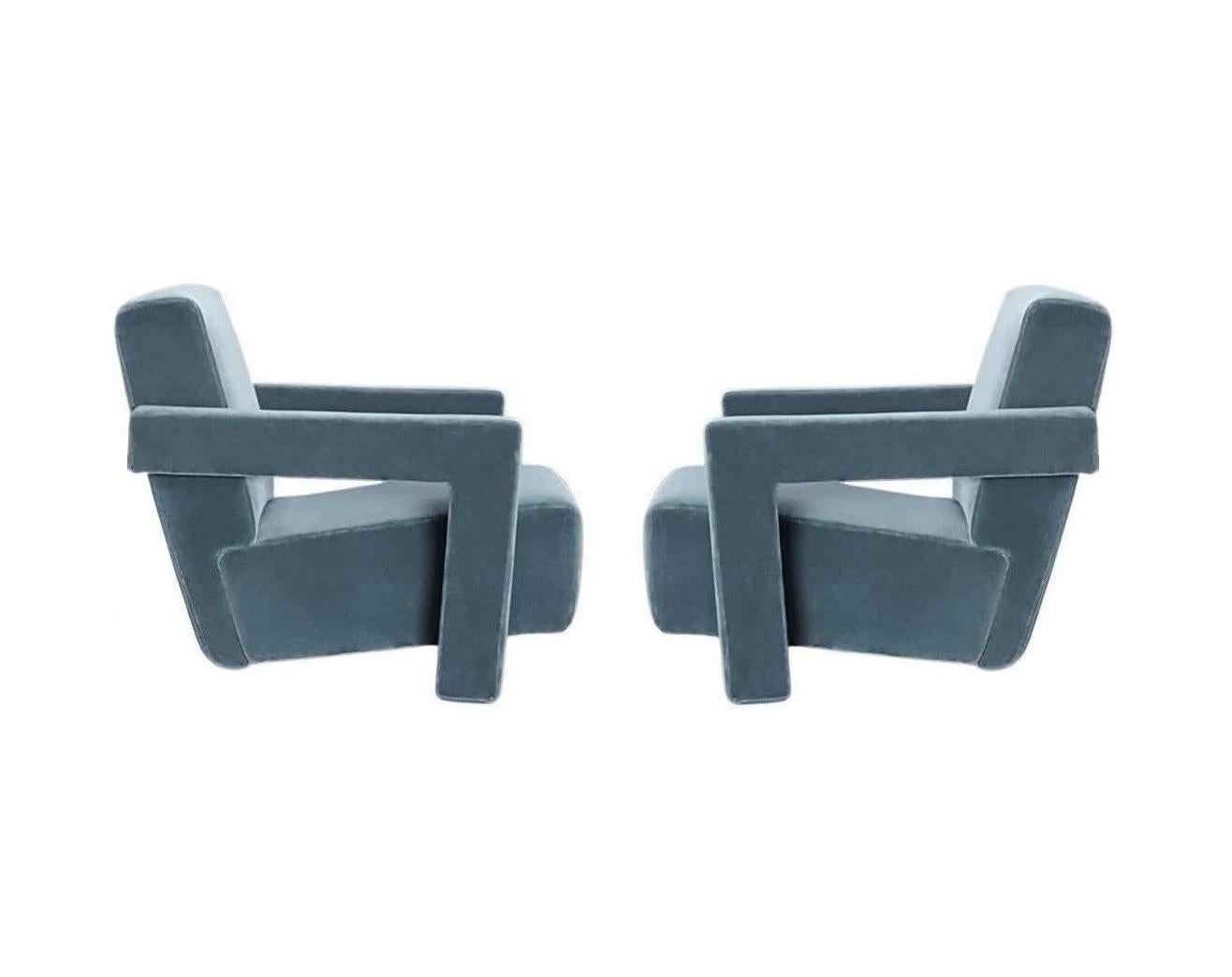 Pair of 637 Utrecht Armchairs in a Dust Blue Mohair by Rietveld for Cassina 1