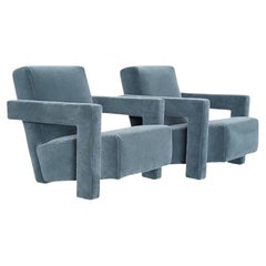 Pair of 637 Utrecht Armchairs in a Dust Blue Mohair by Rietveld for Cassina