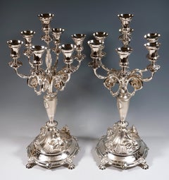 Pair Of 7-Flame Silver Candelabras With Dolphins, Wilkens & Sons Germany, 1877